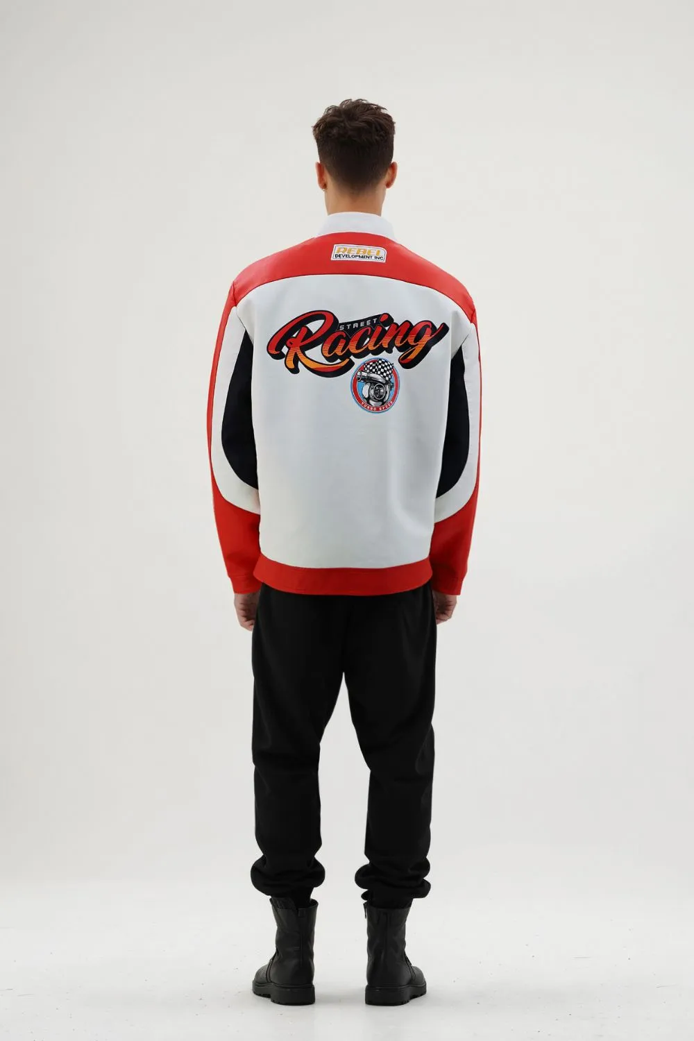 MEN'S RACING WOVEN PU JACKET-Red/Black