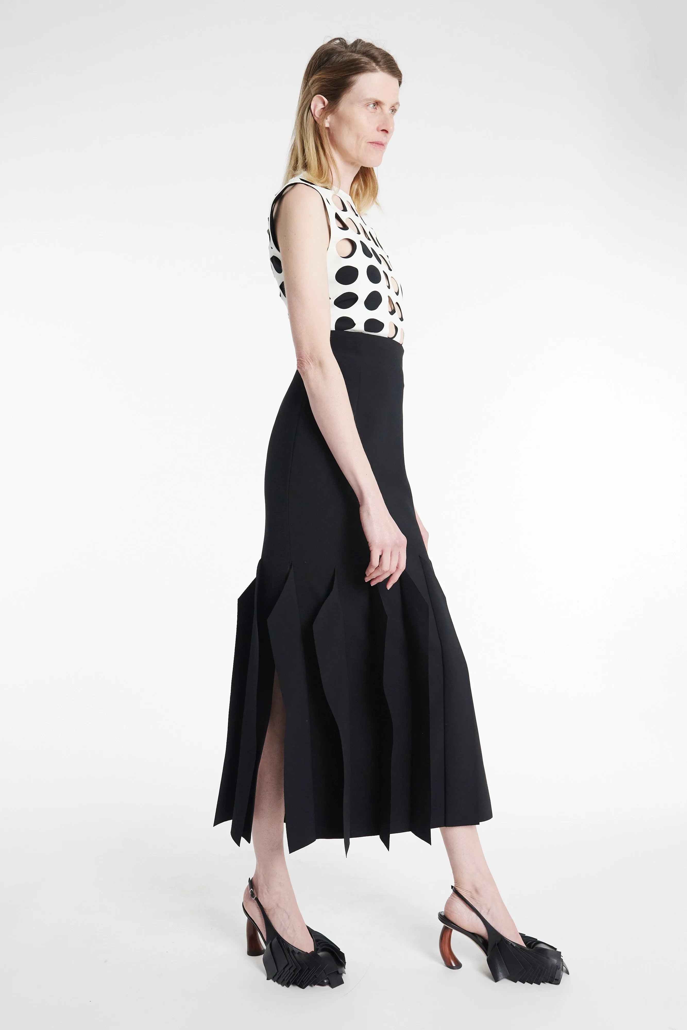 Midi Length Skirt With Hem Panel Detail Black