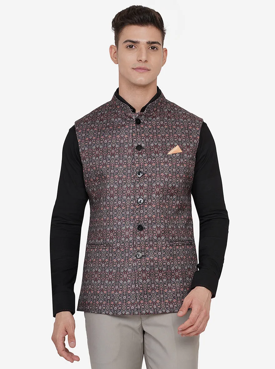 Multicolor Printed Regular Fit Bandhgala Jacket | JB Studio