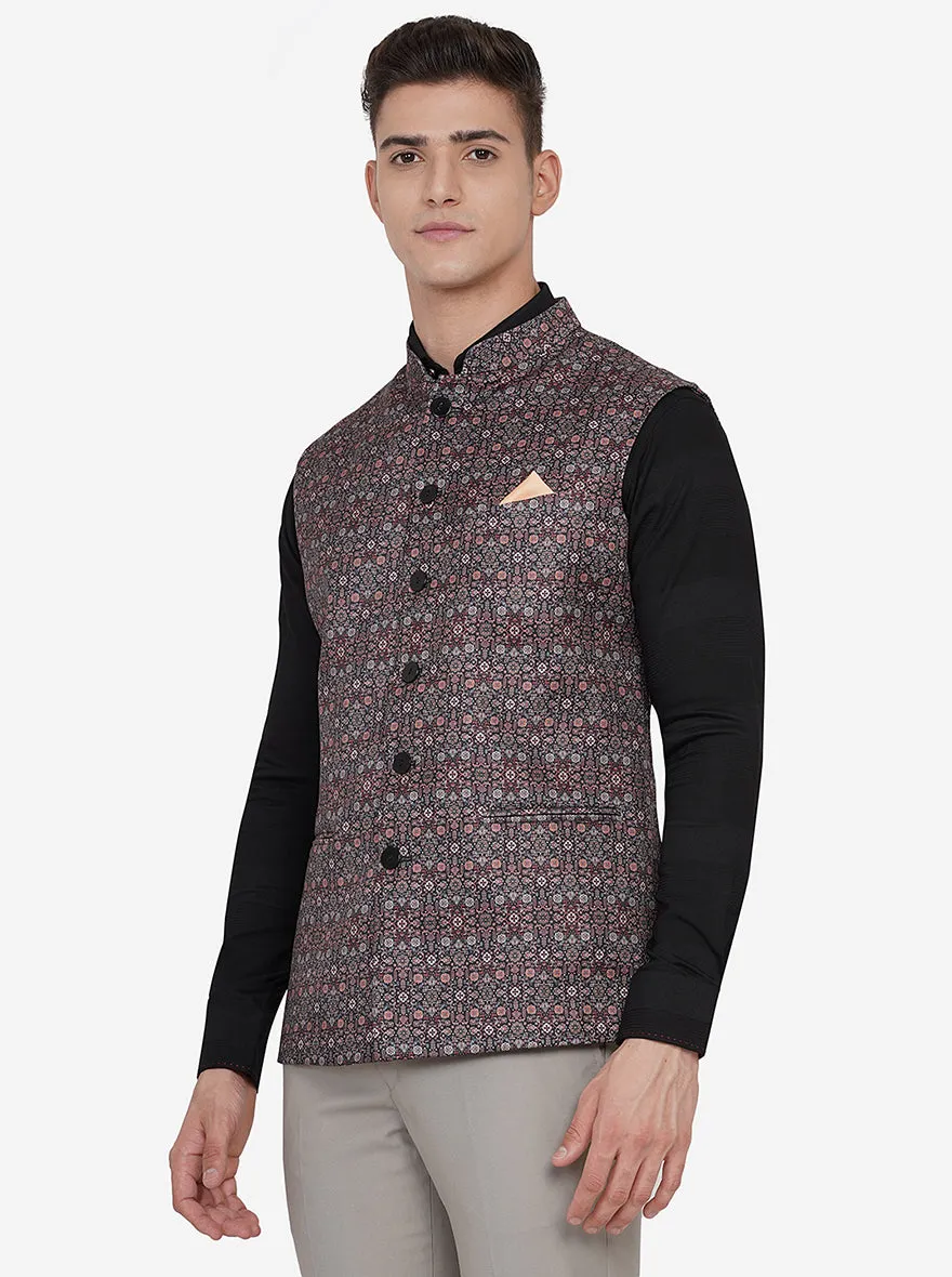 Multicolor Printed Regular Fit Bandhgala Jacket | JB Studio