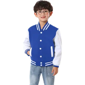 NHUHEQ Baseball Jackets Boys Girls Fit Varsity Jacket Kids Warm Combed Cotton Fleece Jackets (Blue6Y)