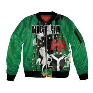 Nigeria Independence Day Sleeve Zip Bomber Jacket - National Seal with Peace Dove - African Pattern LT03