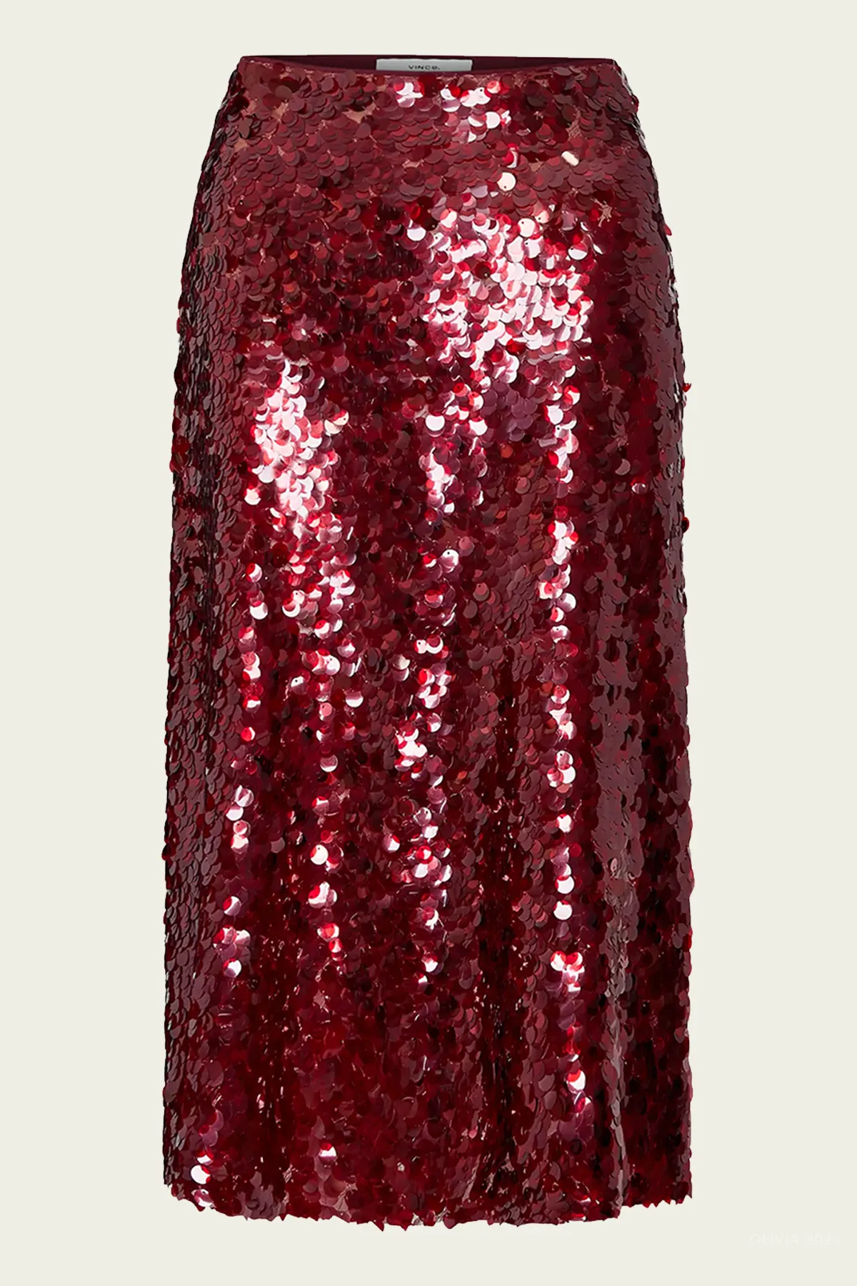 Paillette Bias Skirt in Ruby Ink