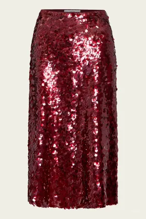 Paillette Bias Skirt in Ruby Ink