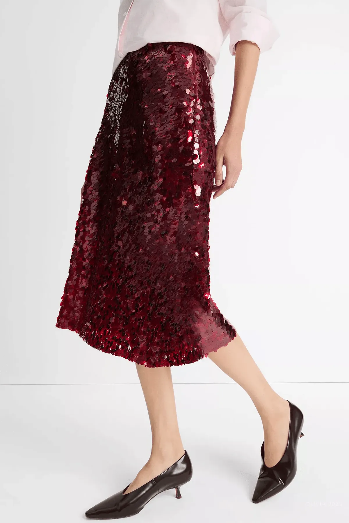 Paillette Bias Skirt in Ruby Ink