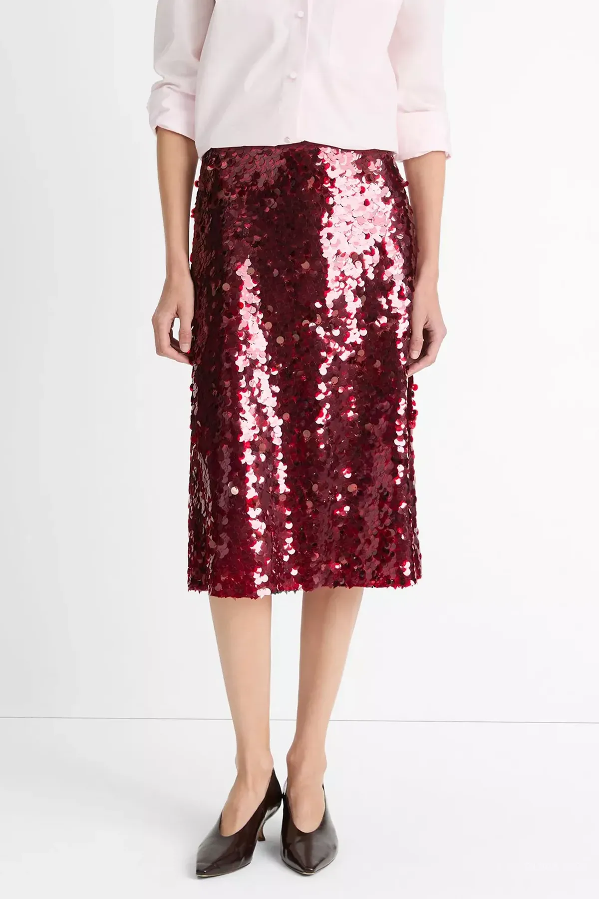 Paillette Bias Skirt in Ruby Ink