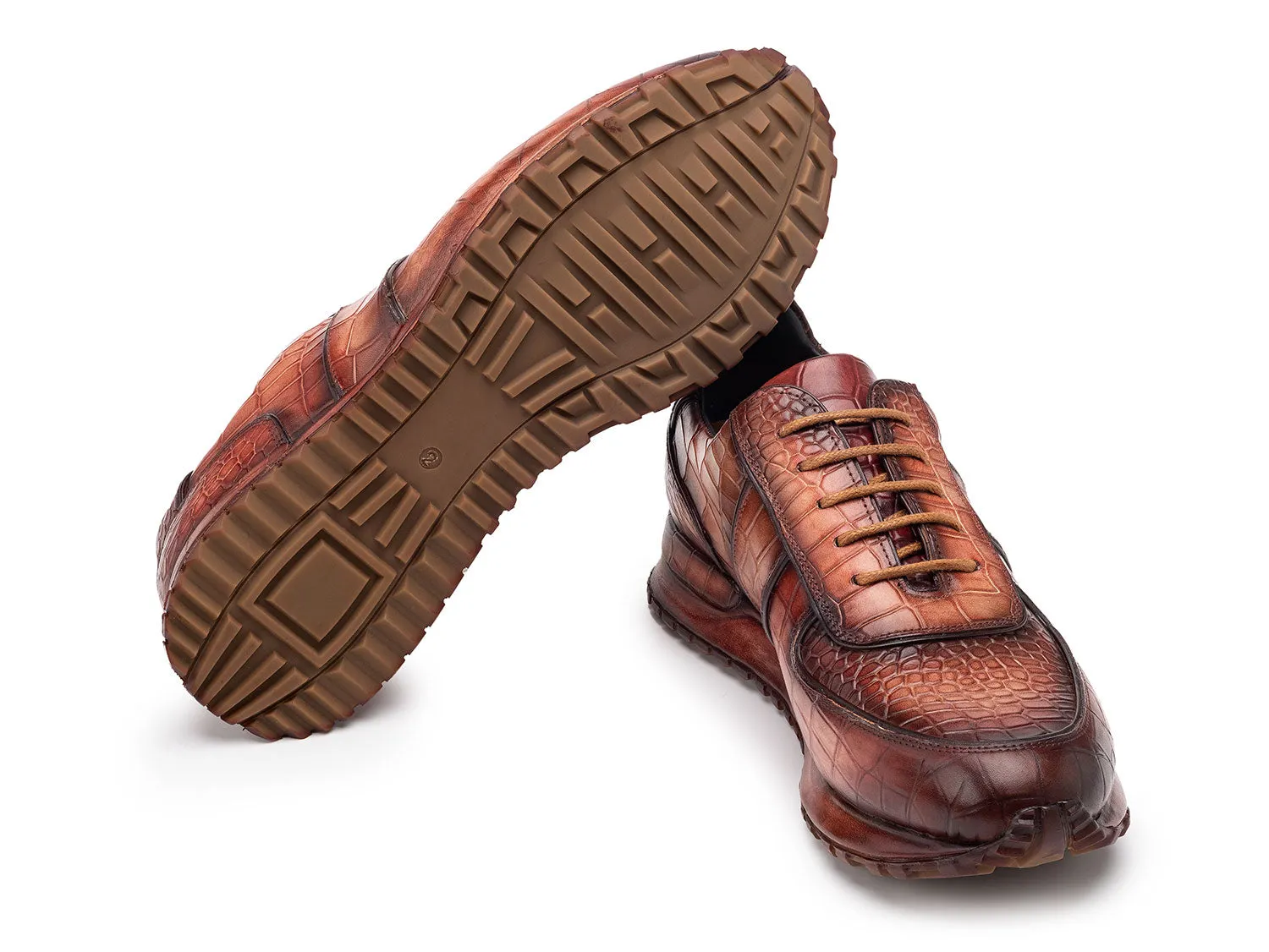 Paul Parkman Men's Burnished Textured Leather Sneakers in Brown