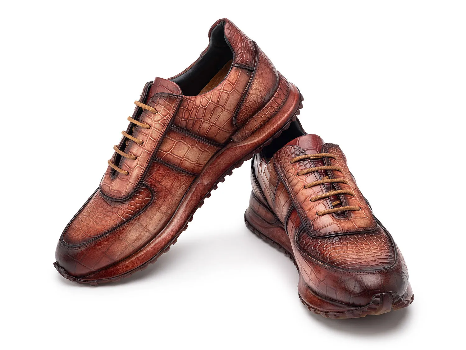Paul Parkman Men's Burnished Textured Leather Sneakers in Brown