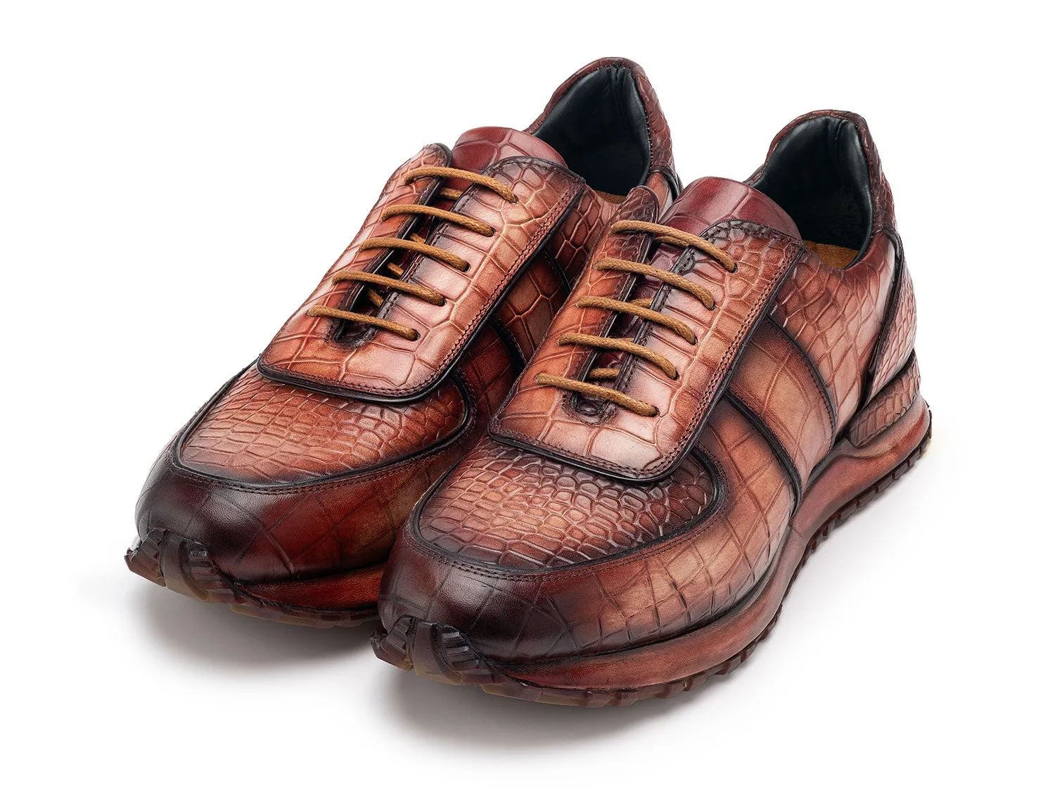 Paul Parkman Men's Burnished Textured Leather Sneakers in Brown