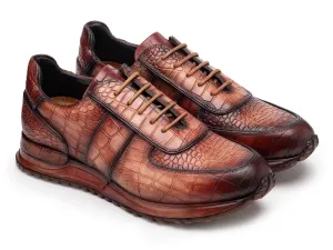 Paul Parkman Men's Burnished Textured Leather Sneakers in Brown