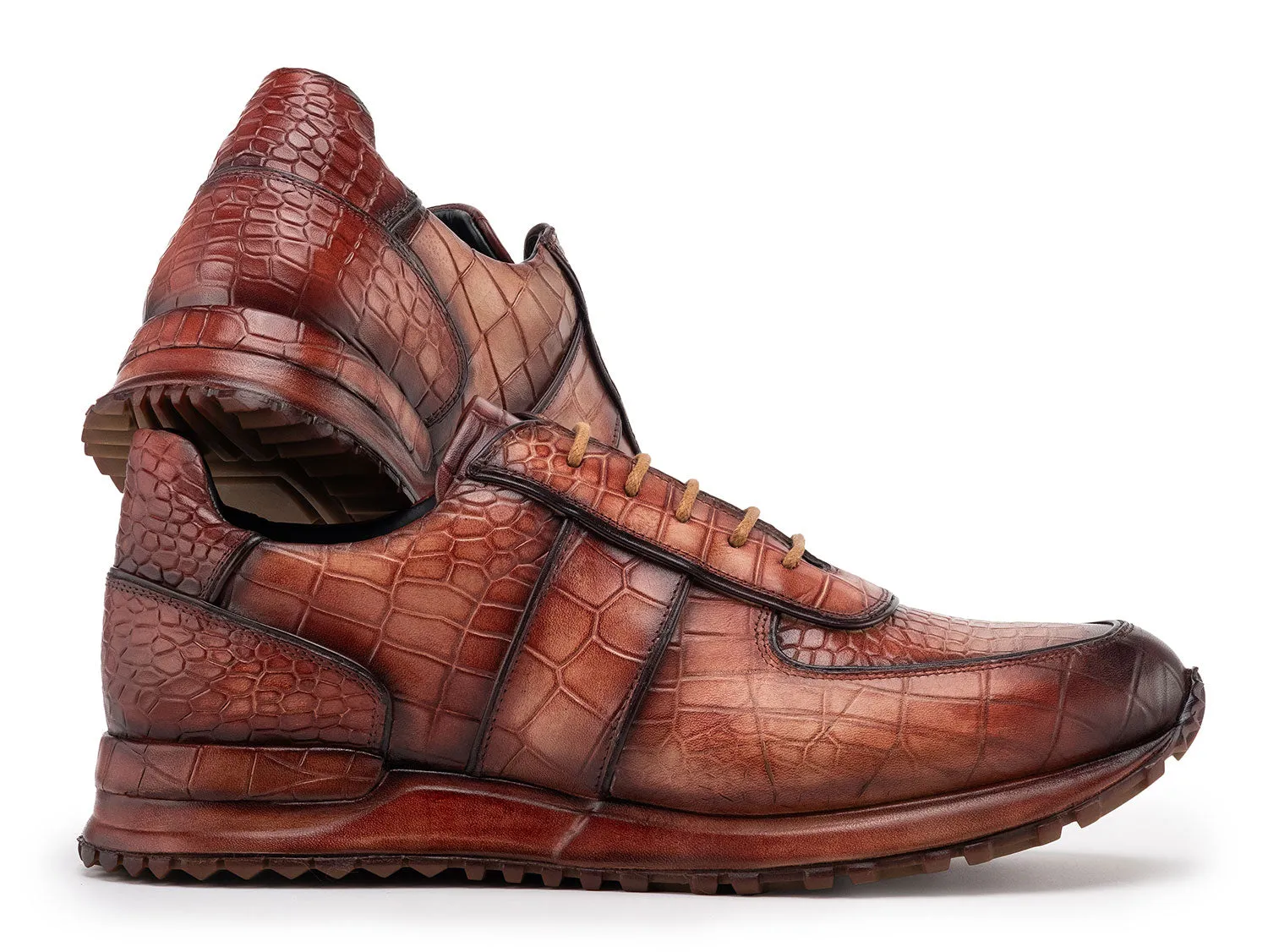 Paul Parkman Men's Burnished Textured Leather Sneakers in Brown