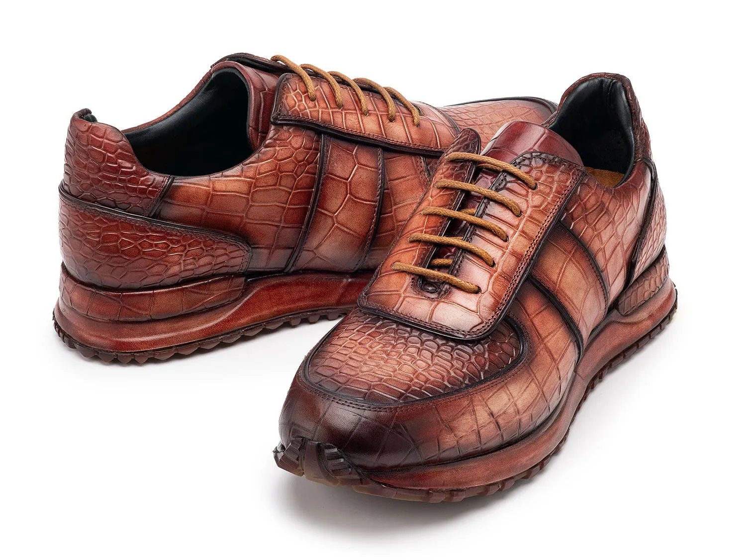 Paul Parkman Men's Burnished Textured Leather Sneakers in Brown