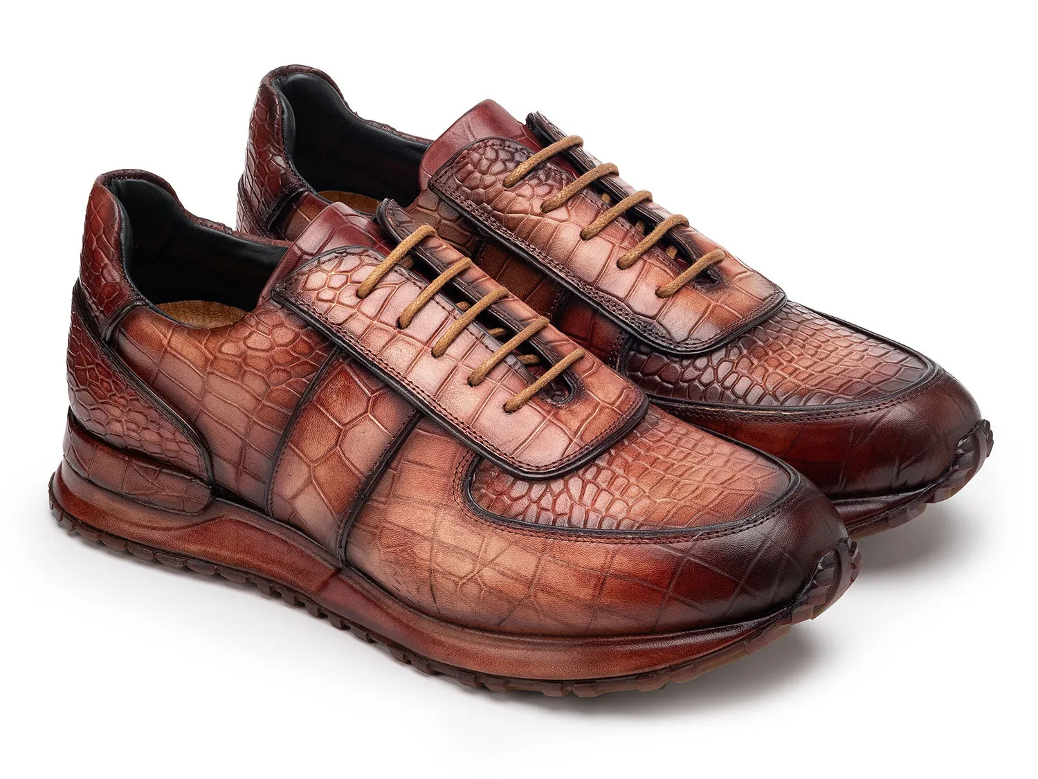 Paul Parkman Men's Burnished Textured Leather Sneakers in Brown