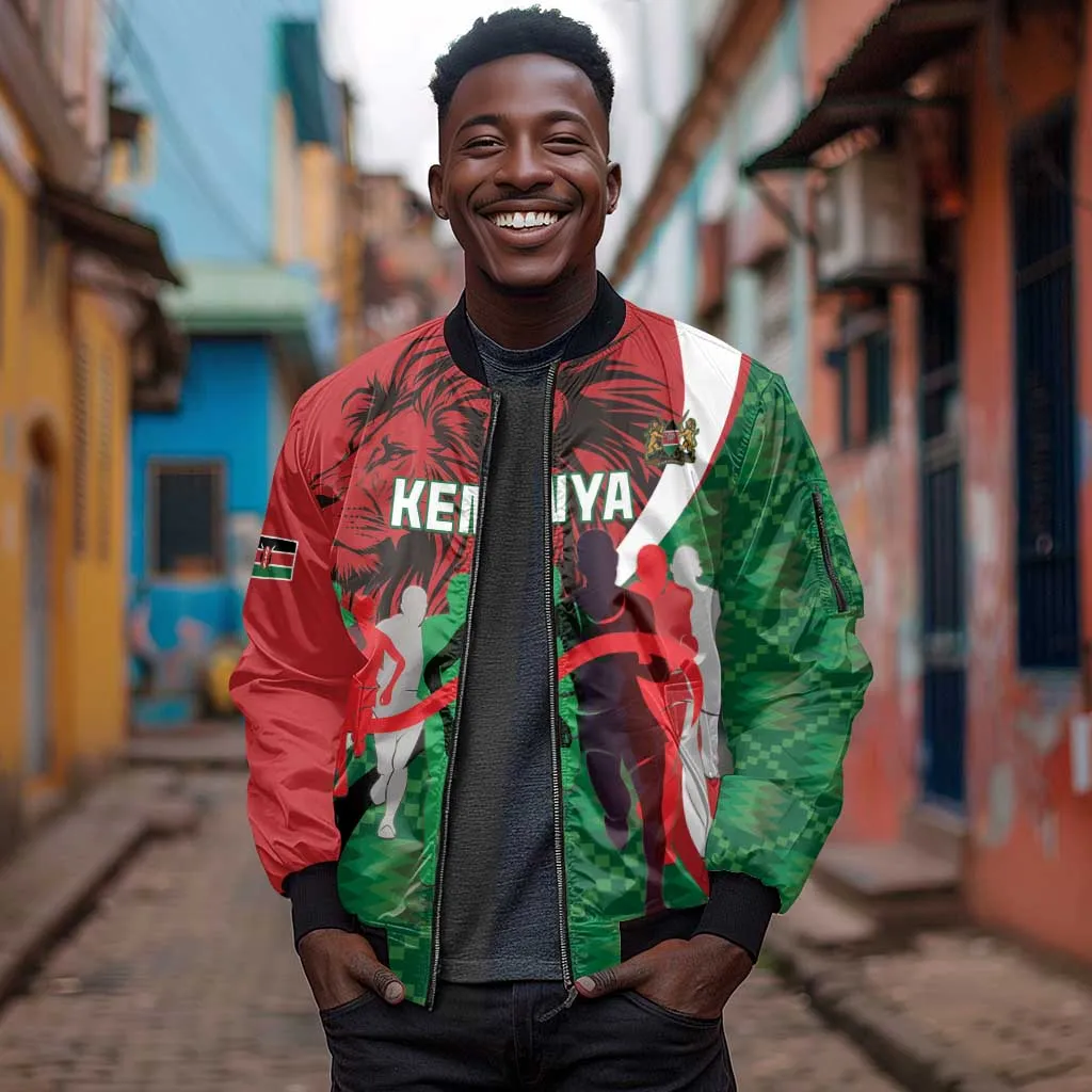 Personalised Athletics Kenya Sleeve Zip Bomber Jacket Kente Pattern LT15