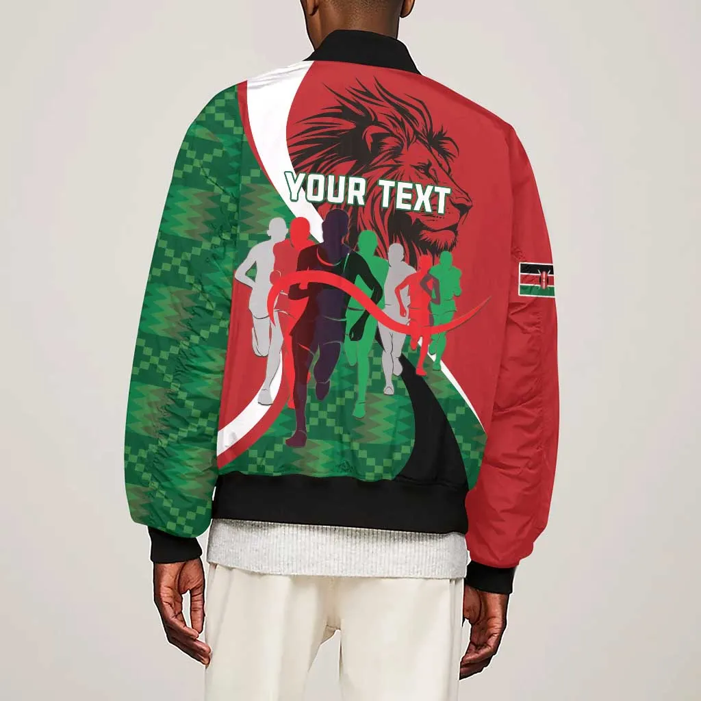 Personalised Athletics Kenya Sleeve Zip Bomber Jacket Kente Pattern LT15