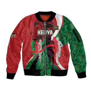 Personalised Athletics Kenya Sleeve Zip Bomber Jacket Kente Pattern LT15