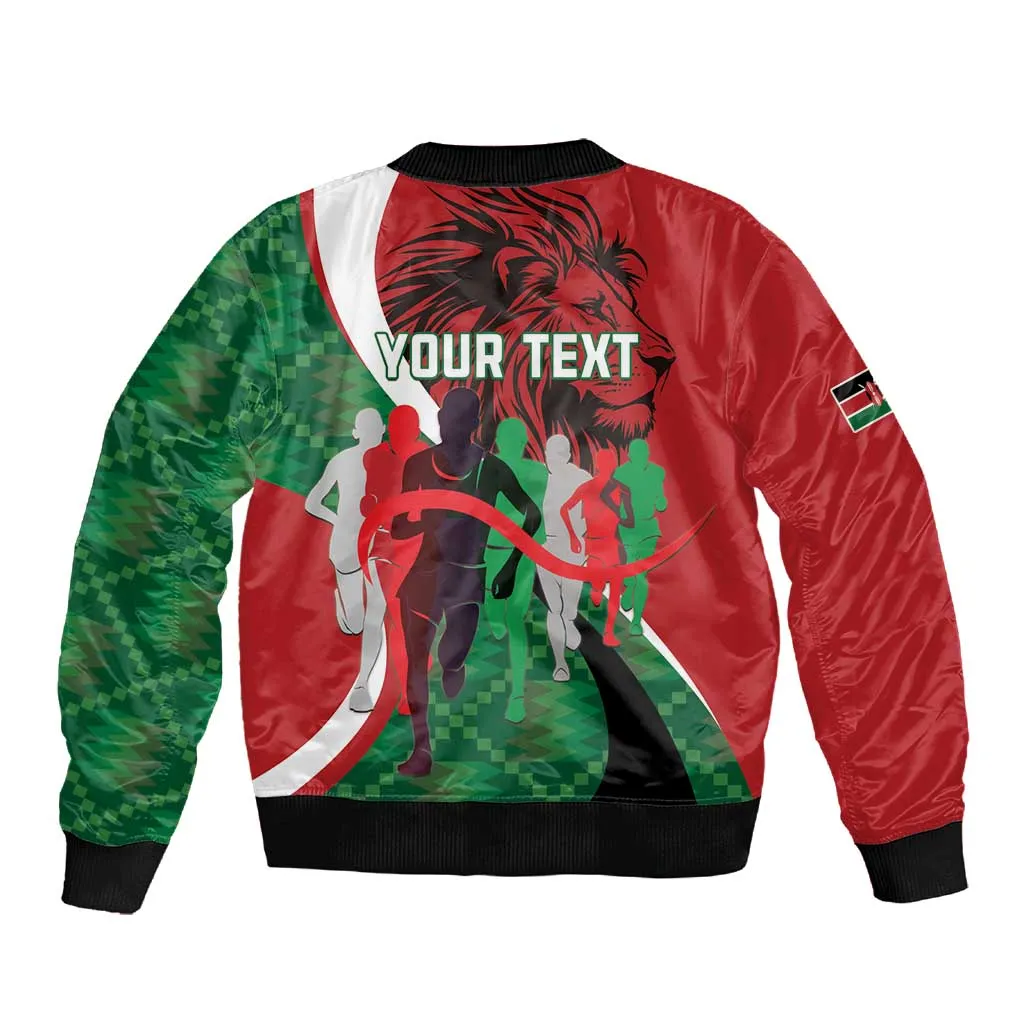 Personalised Athletics Kenya Sleeve Zip Bomber Jacket Kente Pattern LT15