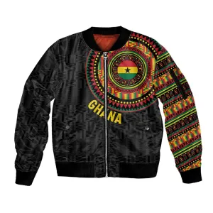 Personalised Ghana African Tribal Mix Kente Patterns Sleeve Zip Bomber Jacket Chest Arm Tattoo LT15