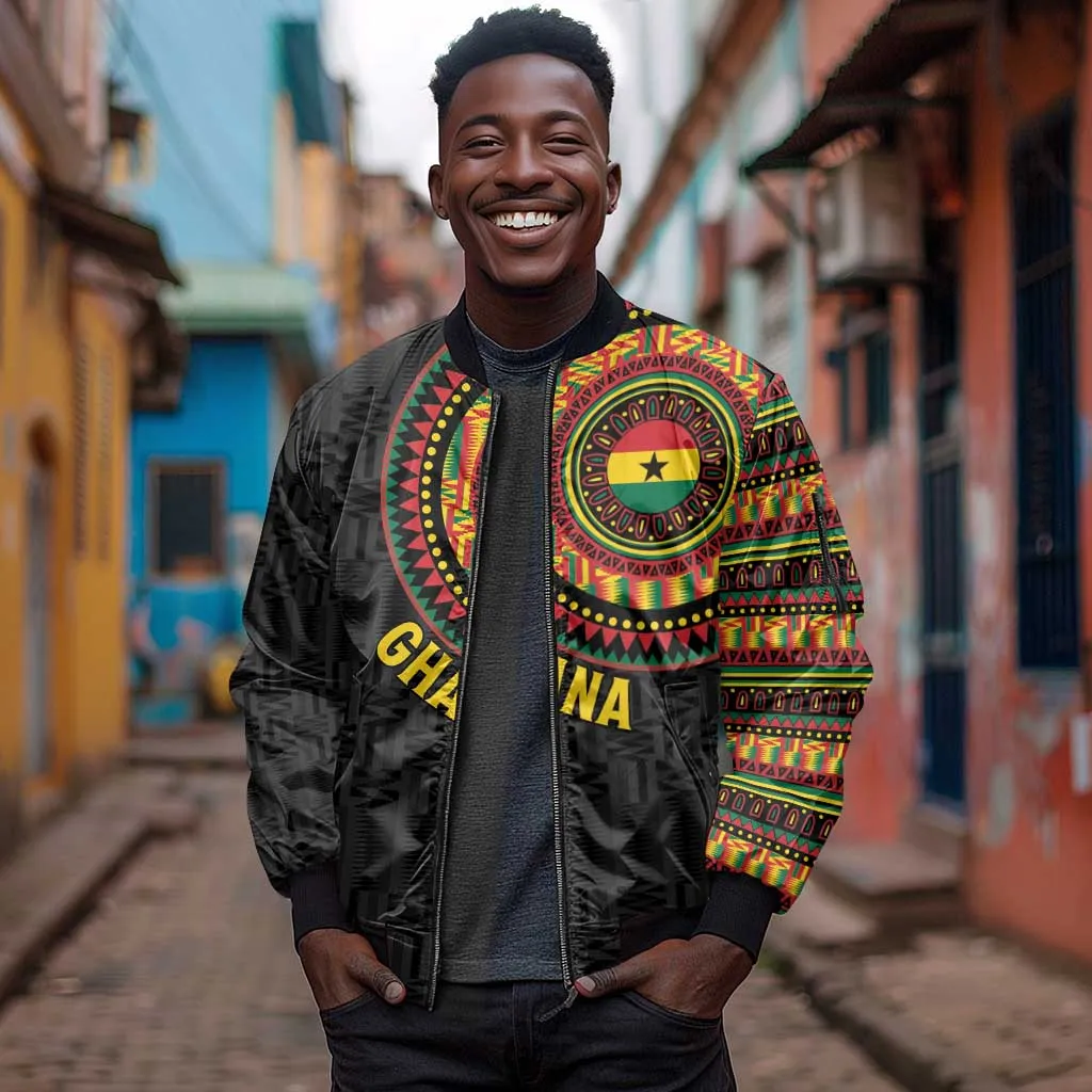 Personalised Ghana African Tribal Mix Kente Patterns Sleeve Zip Bomber Jacket Chest Arm Tattoo LT15