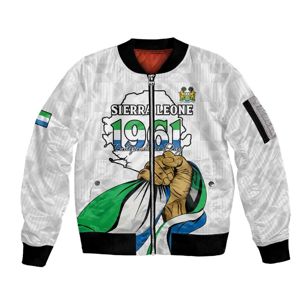 Personalised Happy Independence Sierra Leone Sleeve Zip Bomber Jacket April 27th LT15