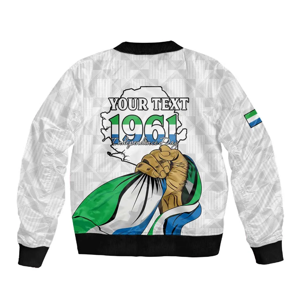 Personalised Happy Independence Sierra Leone Sleeve Zip Bomber Jacket April 27th LT15