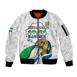 Personalised Happy Independence Sierra Leone Sleeve Zip Bomber Jacket April 27th LT15