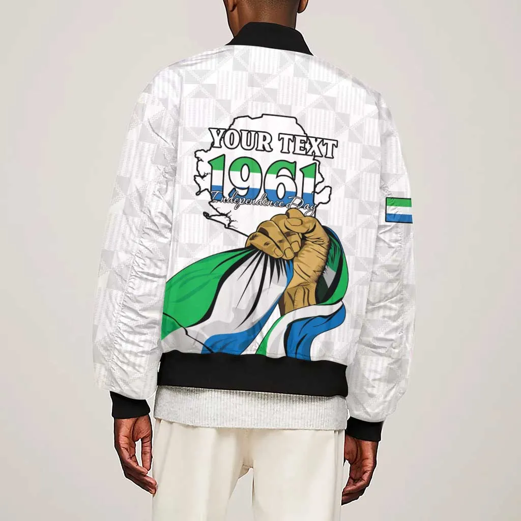 Personalised Happy Independence Sierra Leone Sleeve Zip Bomber Jacket April 27th LT15