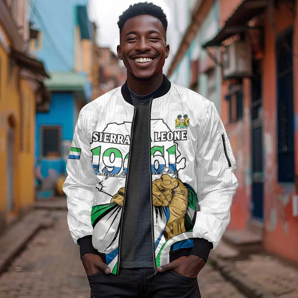 Personalised Happy Independence Sierra Leone Sleeve Zip Bomber Jacket April 27th LT15