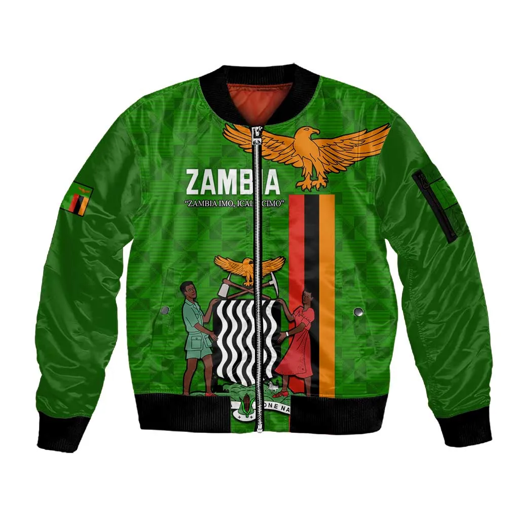 Personalised Zambia Independence Day Sleeve Zip Bomber Jacket Kente Pattern LT14
