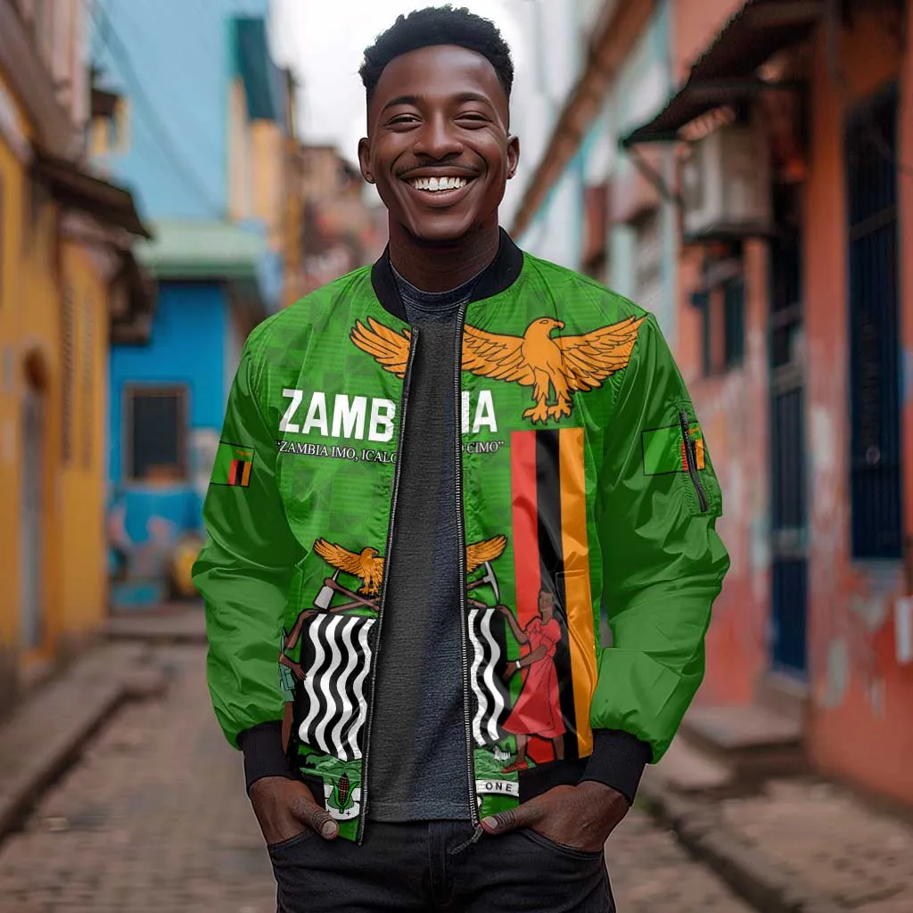 Personalised Zambia Independence Day Sleeve Zip Bomber Jacket Kente Pattern LT14