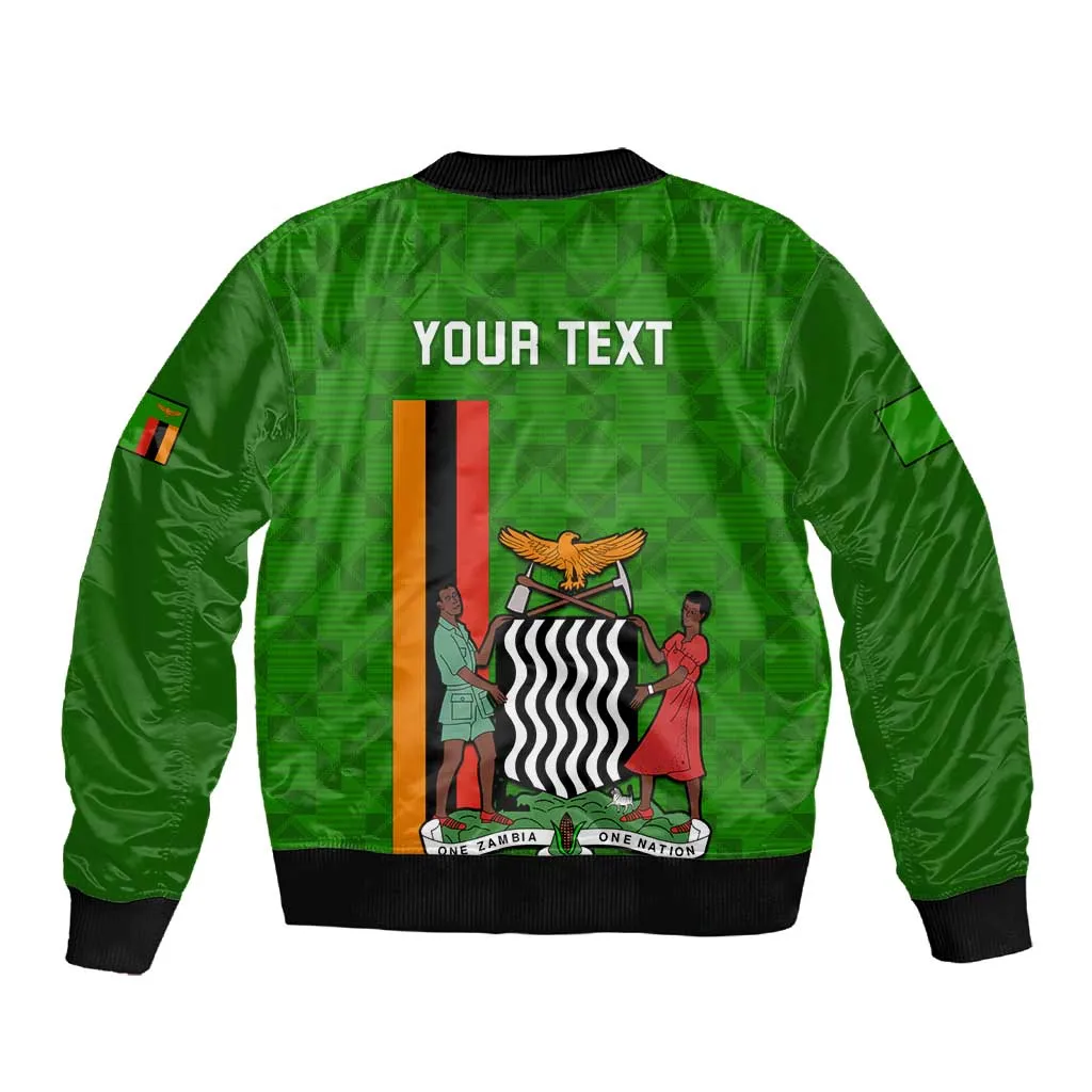 Personalised Zambia Independence Day Sleeve Zip Bomber Jacket Kente Pattern LT14