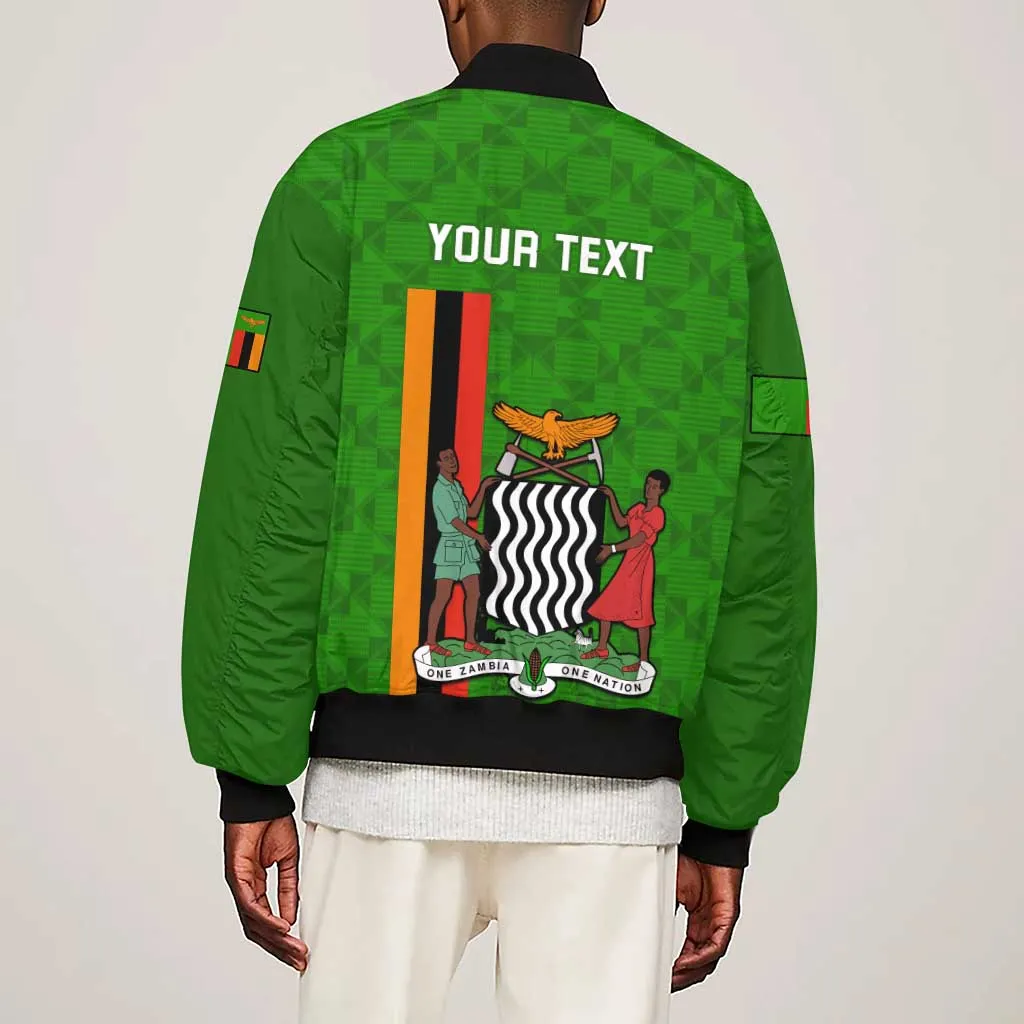 Personalised Zambia Independence Day Sleeve Zip Bomber Jacket Kente Pattern LT14