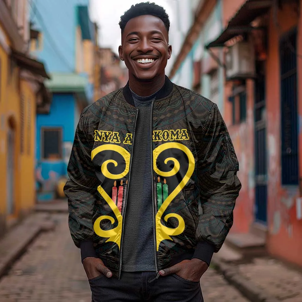 Personalized  African-American Black Love Day Sleeve Zip Bomber Jacket Sankofa Heart - Nya Akoma LT15