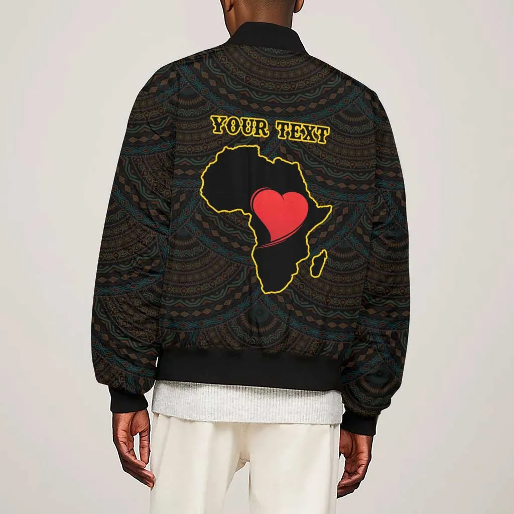 Personalized  African-American Black Love Day Sleeve Zip Bomber Jacket Sankofa Heart - Nya Akoma LT15