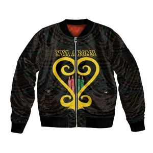 Personalized  African-American Black Love Day Sleeve Zip Bomber Jacket Sankofa Heart - Nya Akoma LT15