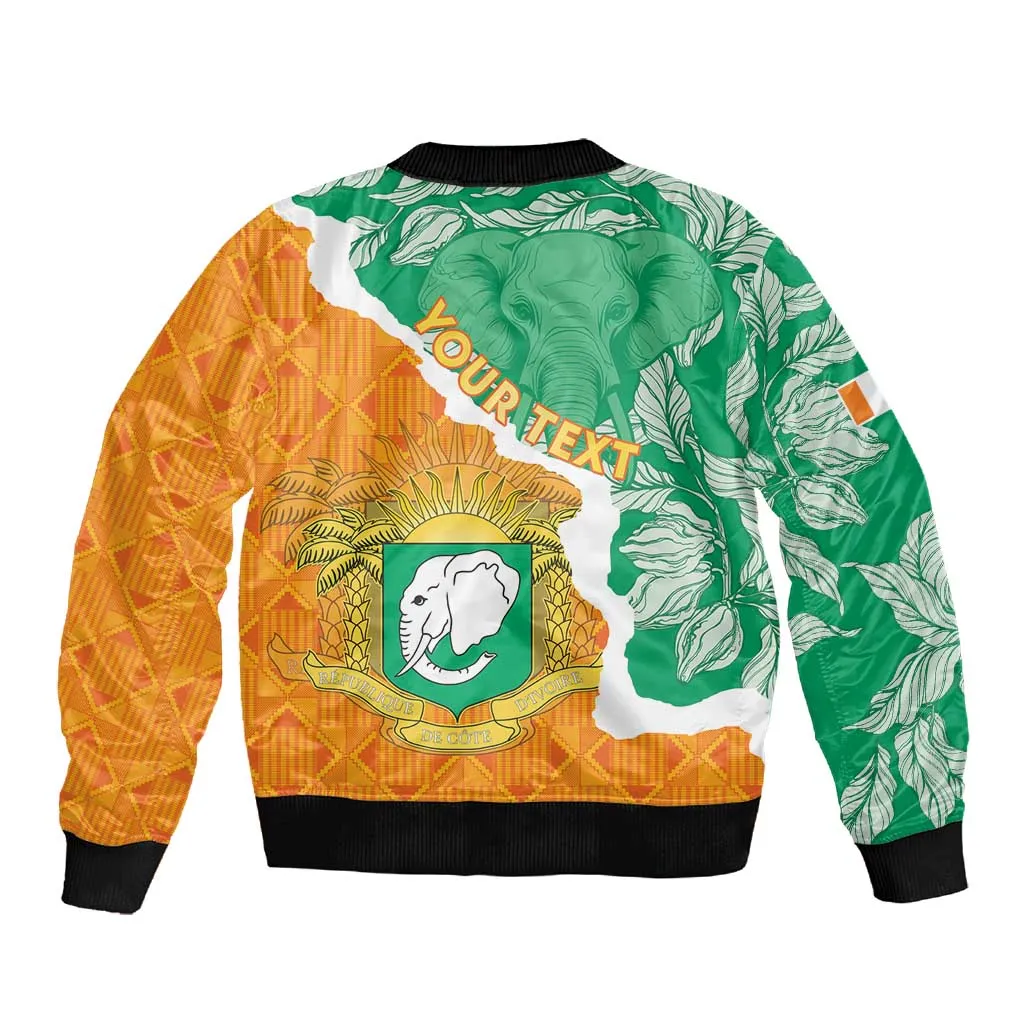 Personalized Afro Ivory Coast Sleeve Zip Bomber Jacket Coat Of Arms With Kente Pattern LT15