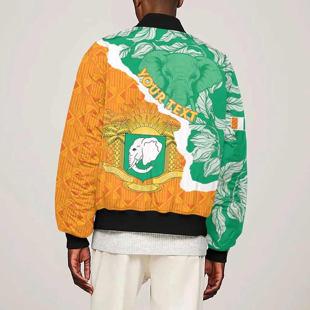 Personalized Afro Ivory Coast Sleeve Zip Bomber Jacket Coat Of Arms With Kente Pattern LT15