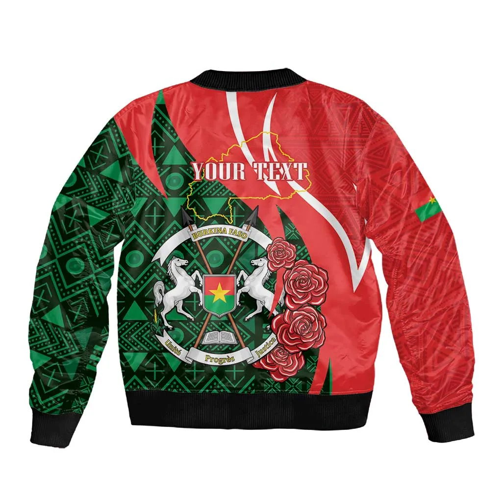 Personalized Burkina Faso Republic Day Sleeve Zip Bomber Jacket Bogolan Mudcloth - Coat Of Arms Design LT14