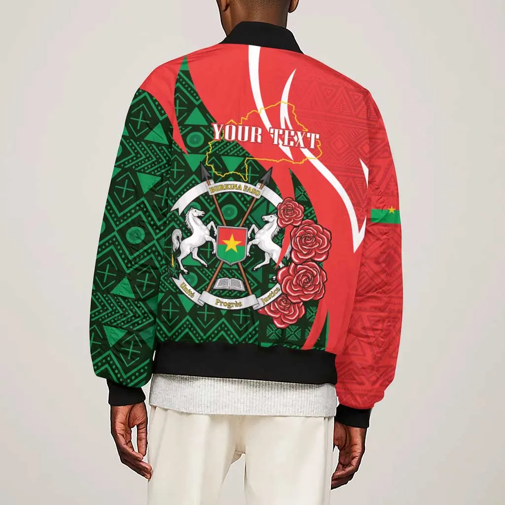 Personalized Burkina Faso Republic Day Sleeve Zip Bomber Jacket Bogolan Mudcloth - Coat Of Arms Design LT14