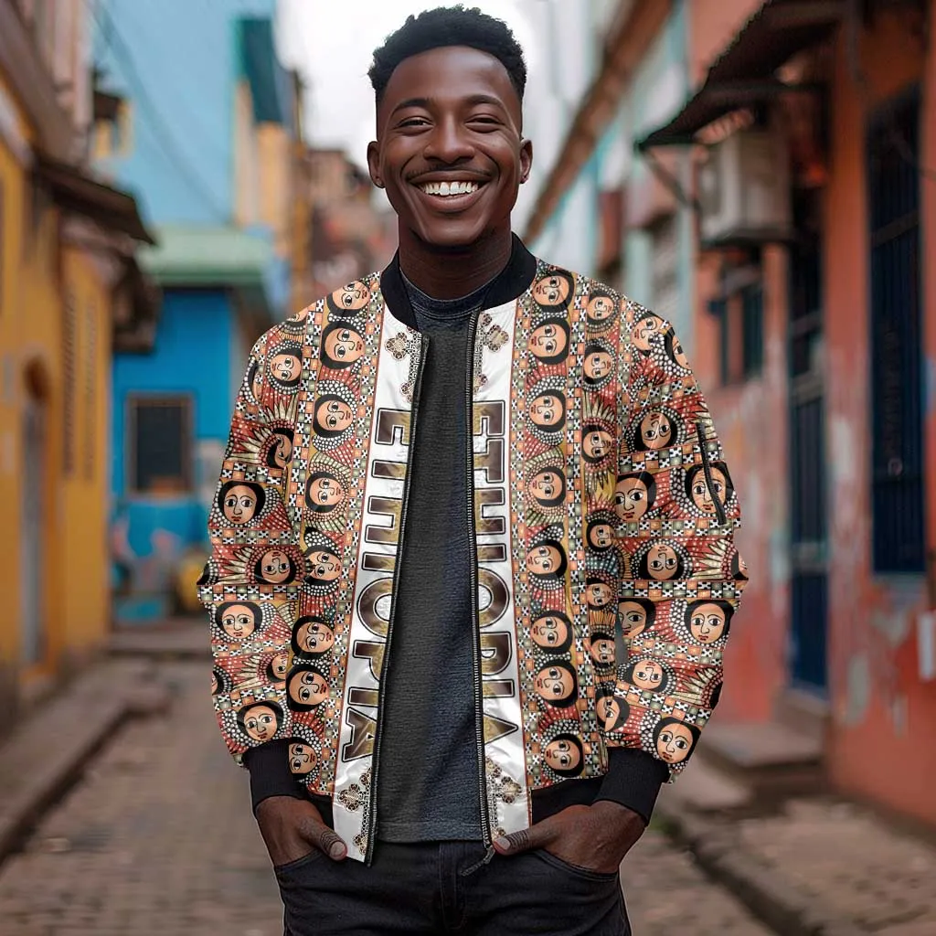 Personalized Ethiopia Sleeve Zip Bomber Jacket Ethiopian Tewahedo Angel Orthodox LT15