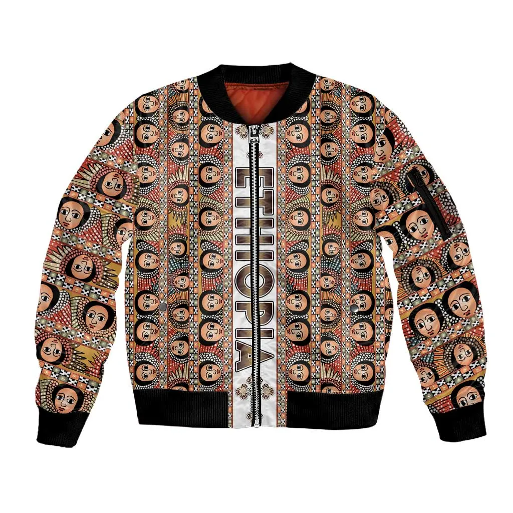 Personalized Ethiopia Sleeve Zip Bomber Jacket Ethiopian Tewahedo Angel Orthodox LT15