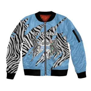 Personalized Lefatshe la Botswana Sleeve Zip Bomber Jacket Coat Of Arms - African and Zebra Patterns LT15