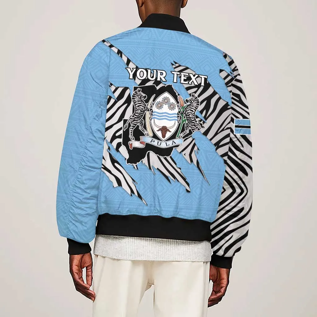 Personalized Lefatshe la Botswana Sleeve Zip Bomber Jacket Coat Of Arms - African and Zebra Patterns LT15