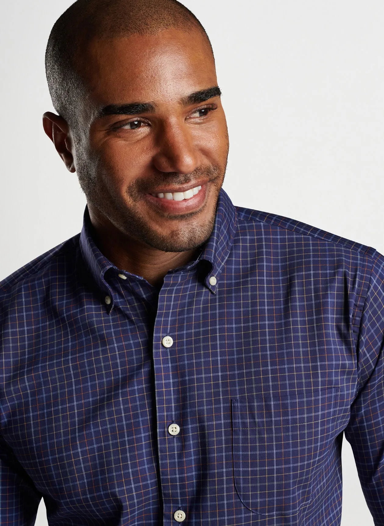 Peter Millar Mens Fenton Cotton-Stretch Sport Shirt - NAVY