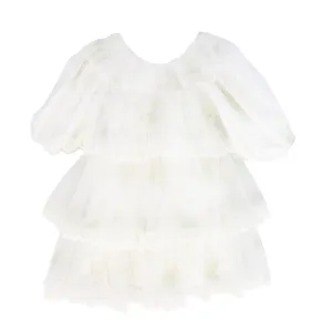 PETITE AMALIE WHITE TULLE LAYERED DRESS