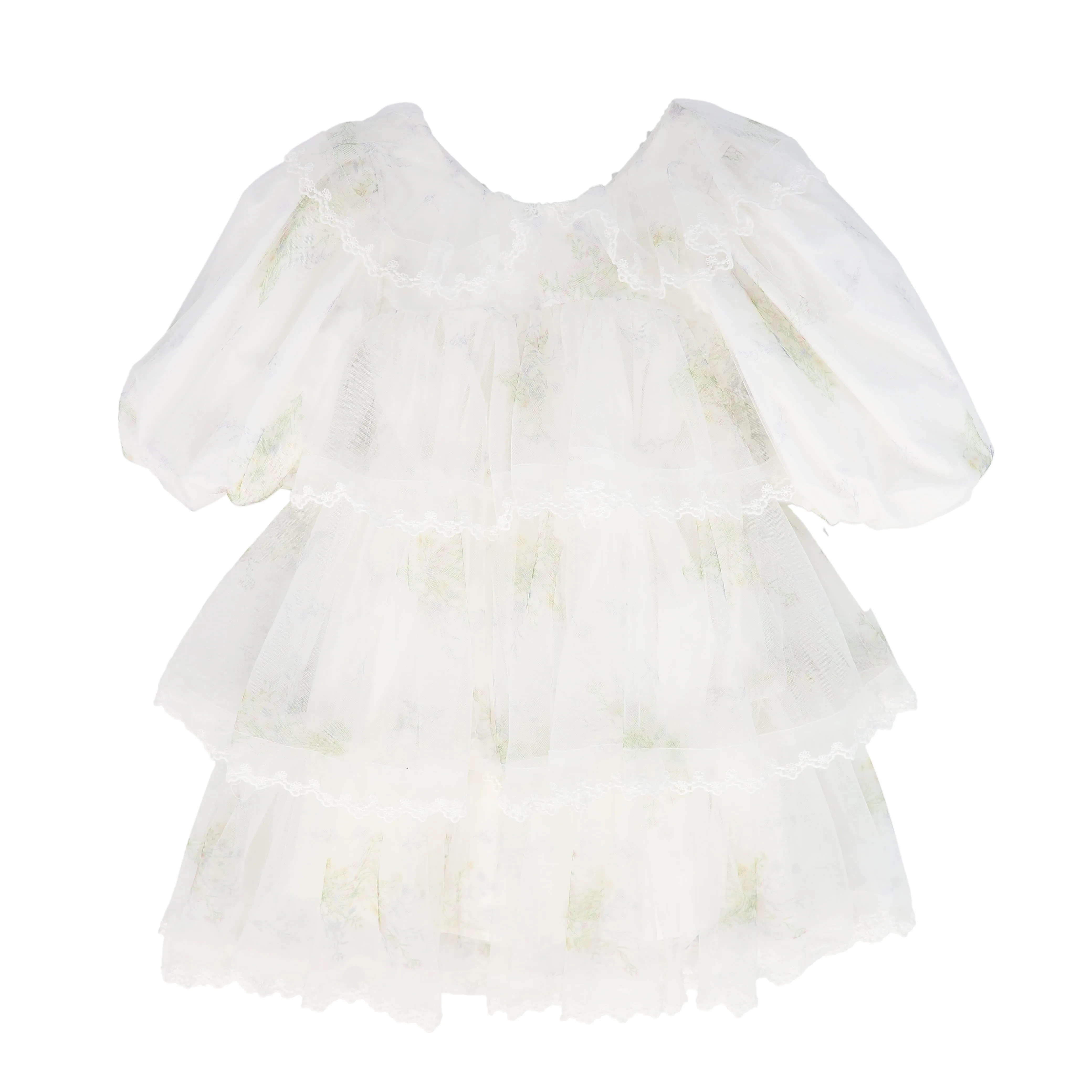 PETITE AMALIE WHITE TULLE LAYERED DRESS