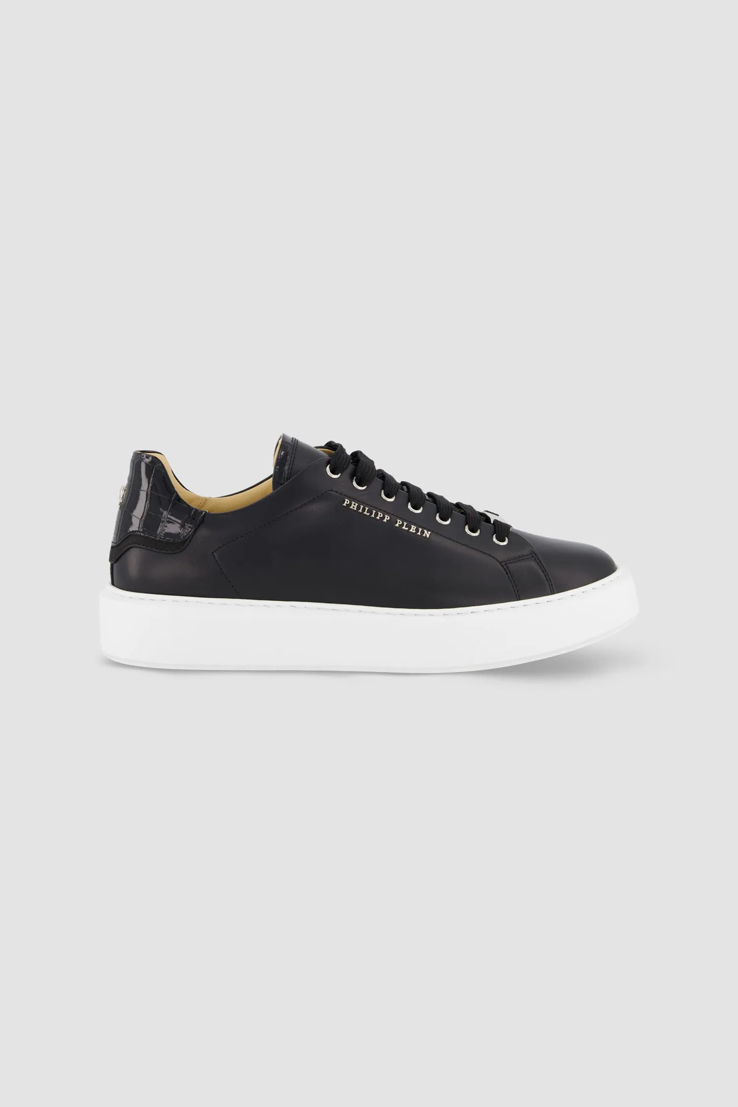 Philipp Plein Black Leather Lo-Top Hexagon Sneakers