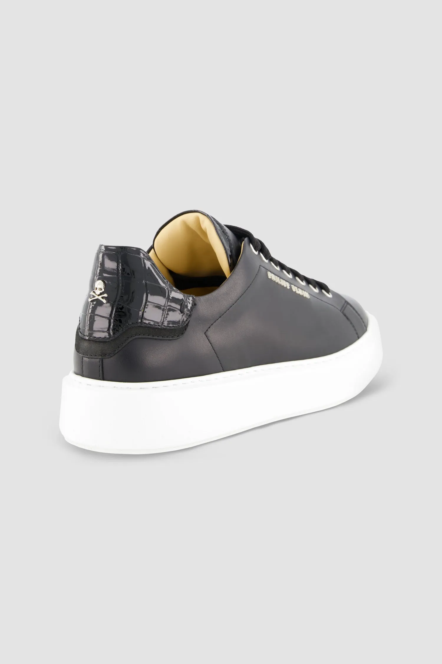Philipp Plein Black Leather Lo-Top Hexagon Sneakers