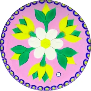 Phoenix Paperweights 2002 Radial Lampwork Flowers on Opaque Pink