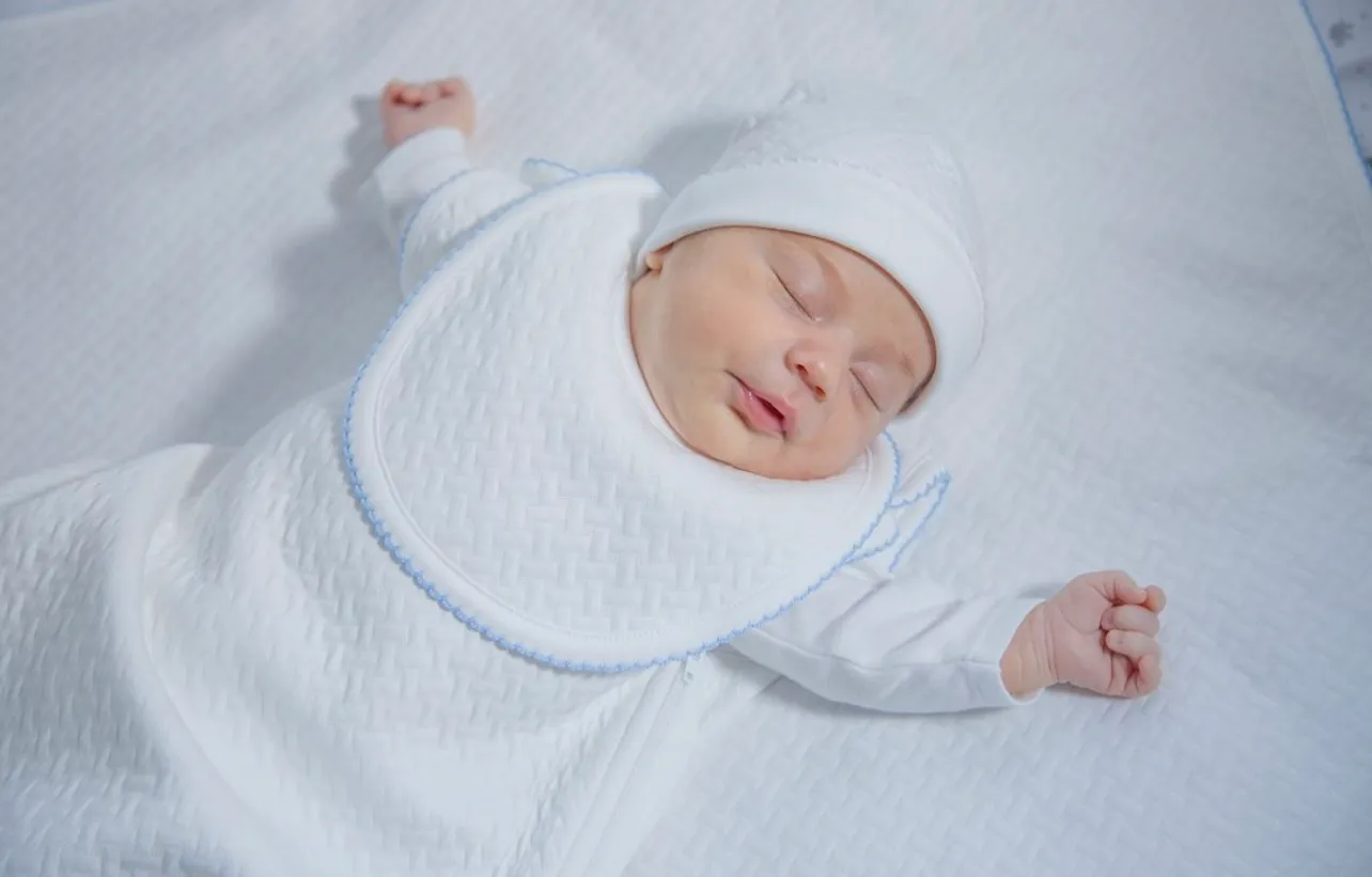Pima Cotton Basket Weave Baby Sack White/Blue